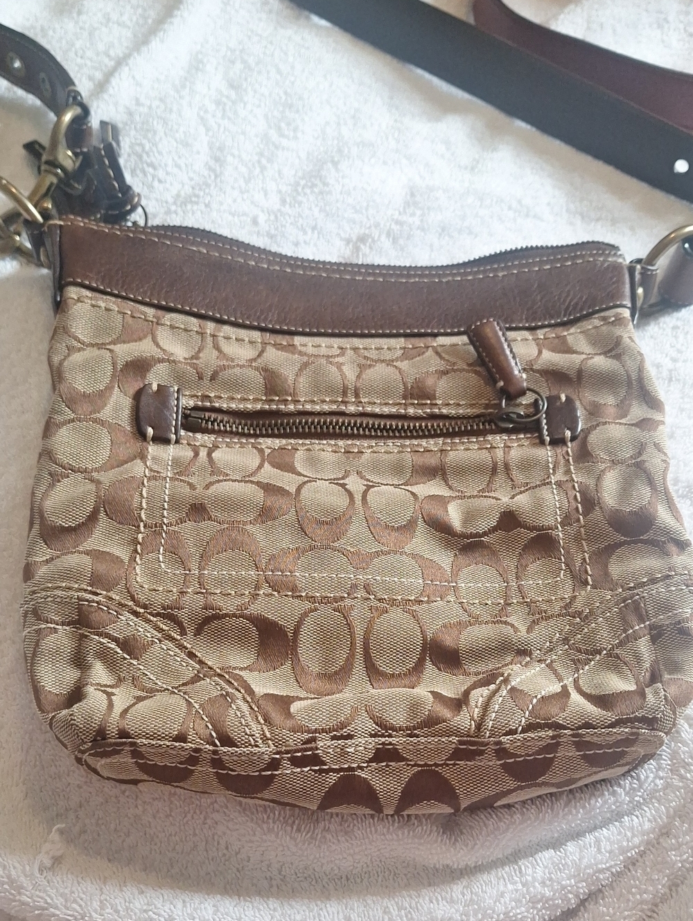 Coach Brown Signature Jacquard Crossbody Bag